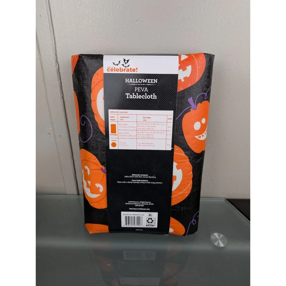 Way To Celebrate Halloween Glow In The Dark Pumpkin PEVA Tablecloth 60x102 Black